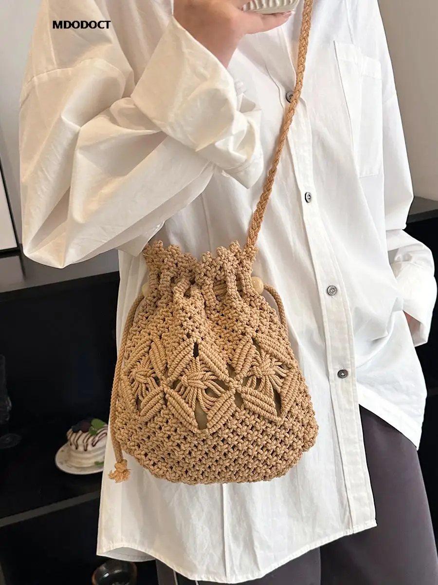 

Cute Luxury Designer Brand Straw Woven Shoulder Crossbody Bucket Bag 2023 New Fashion Casual Summer Travel Beach Women Trendy