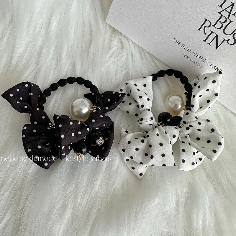 

Резинка для волос в горошек, с бантом и жемчугом