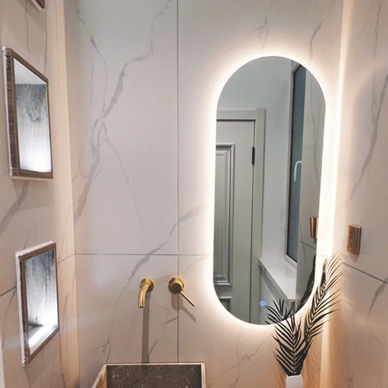 

No Fog Decor Bathroom Mirror Wall Mounted Touch Full Body Shower Bathroom Mirror Large With Light Espejo Led Bathroom Fixture