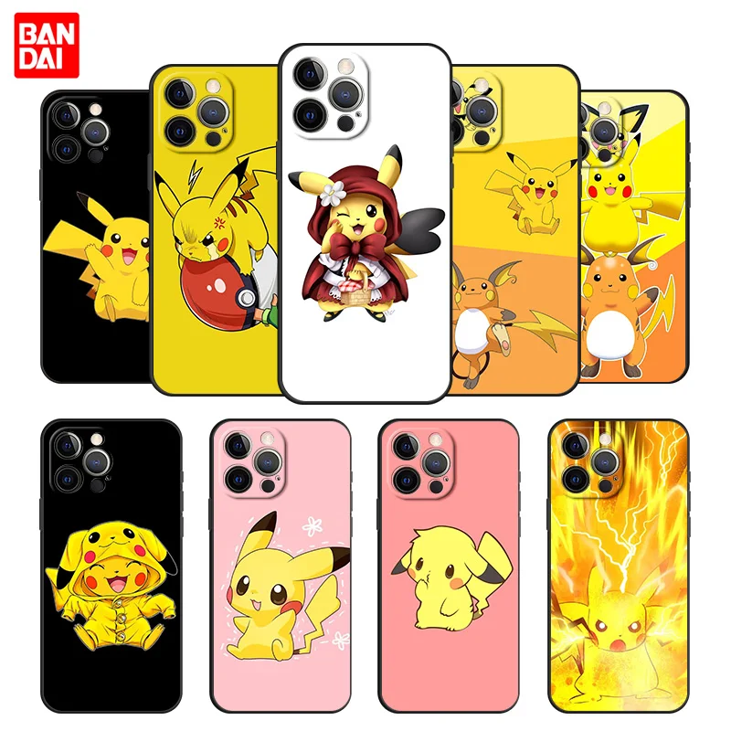 

Pocket Monsters Pokemons Pikachus Case for iPhone 11 12 13 Pro Max SE 2020 11pro 12pro 13pro Mini Funda Cover Silicone Black