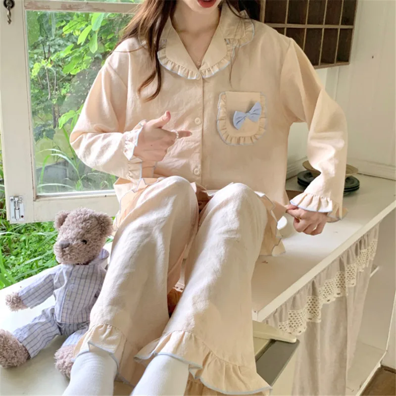 Пижамы в студенческом стиле для женщин весна-осень корейская версия домашняя