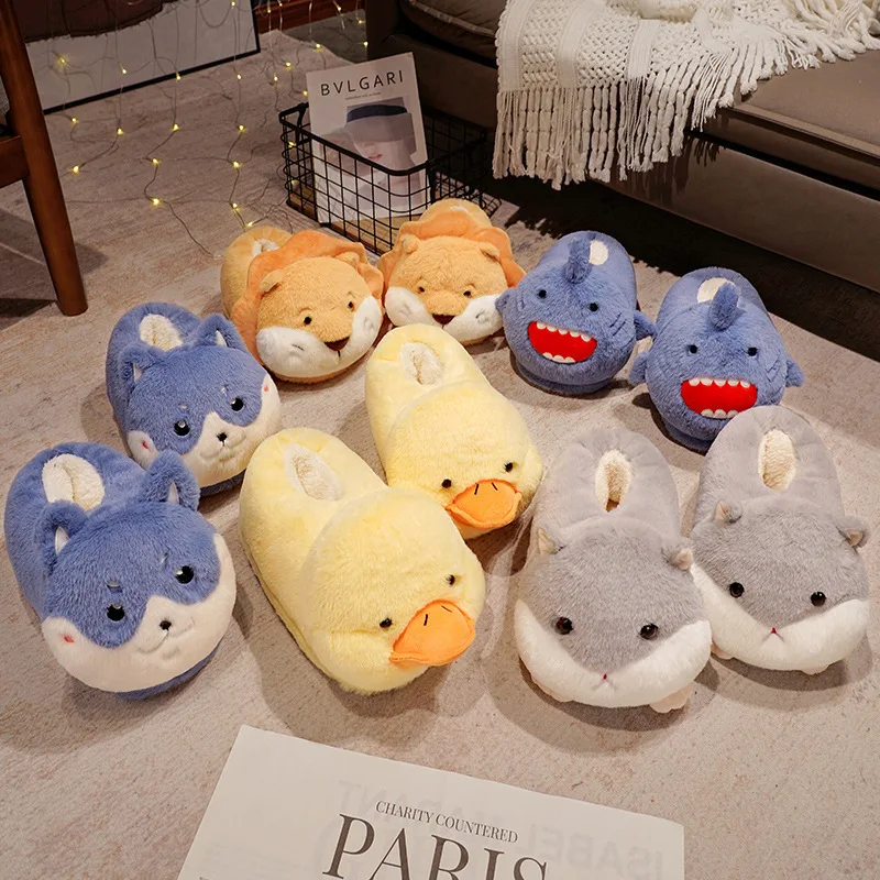 

Winter Couple Plush Home Slippers Cloth Bottom Non-slip Silent Floor Slippers Cute Cartoon Animal Slippers Indoor Cotton Shoes