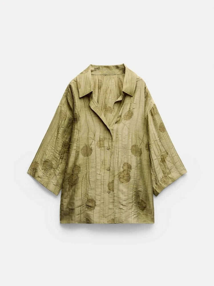 Zbza Женская Жаккардовая Рубашка Большого Размера И Комплект Широких Брюк С