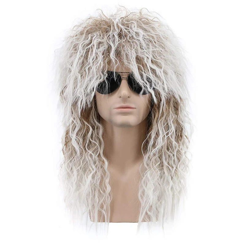 DIFEI Synthetic Long Curly Wigs Baruisi 80s Men's Wigs Black Cosplay Halloween Wigs for Masquerade Heat Resistant Hair