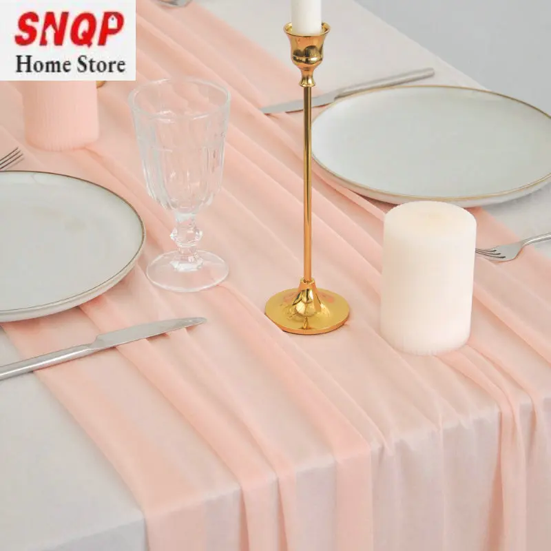 

Colorful Tablecloth Blue Antique Boho Wedding Party Pure Chiffon Luxury Solid Color Bridal Shower Birthday Home Decoration