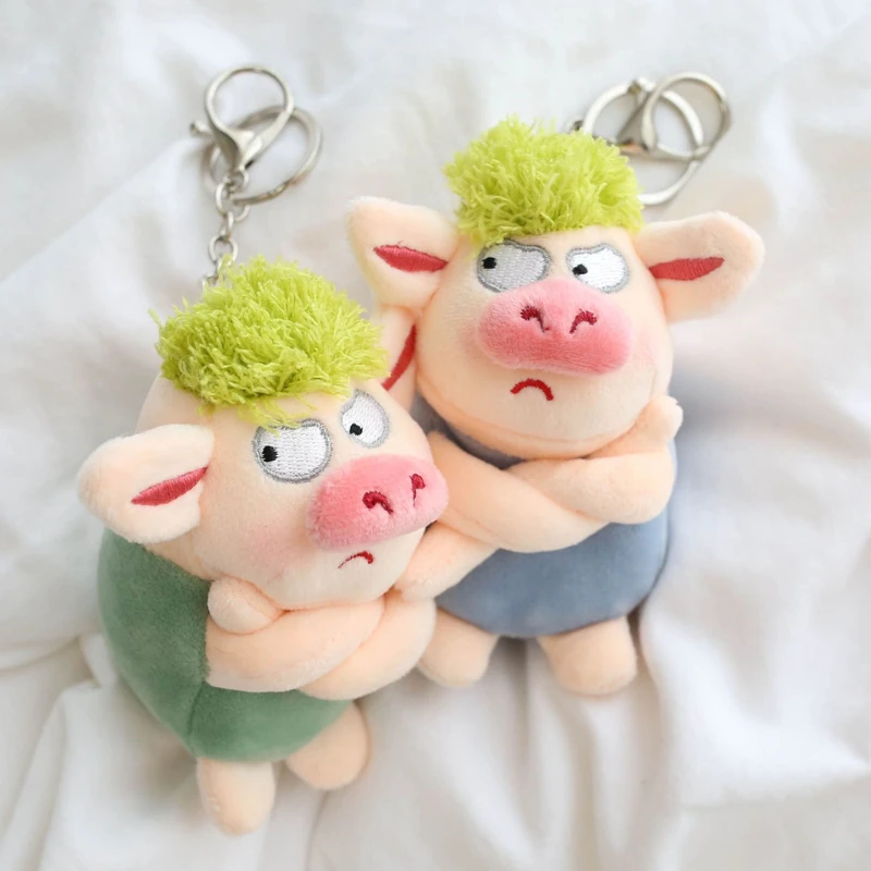 

12cm Mini Cute Lovely Drag Green Hair Angry Pig Plush Toy Doll Bag Pendant Men And Women's Birthday Gift Funny Key Chain