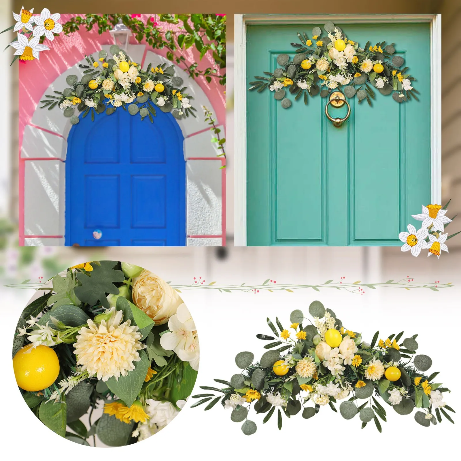 

Искусственный цветок пиона, имитация лимона, декоративный венок, гирлянда для дома, весна-лето, приветственная дверь, Фотофон