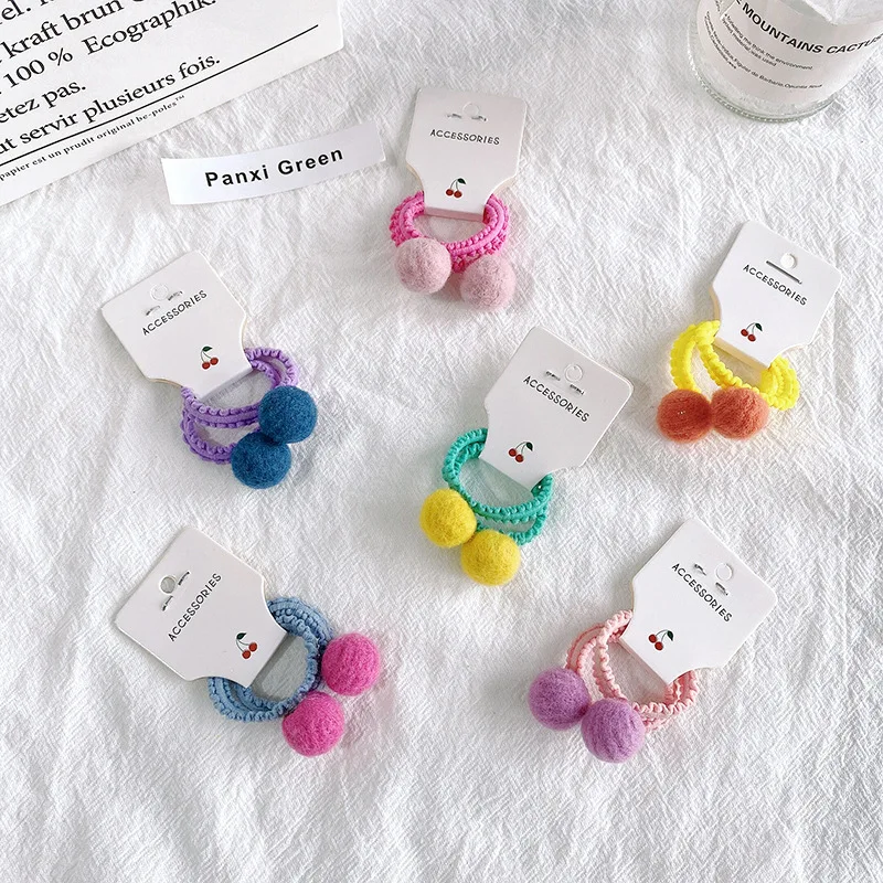 

2pcs Candy Color Pompoms Elastic Hair Bands for Girls Children Hair Rope Headwear Hair Tie Girls Kids Hair Accessories