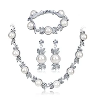simple fashion korean rhinestone pearl necklace earrings bracelet sets weddings party casual jewelry set gifts