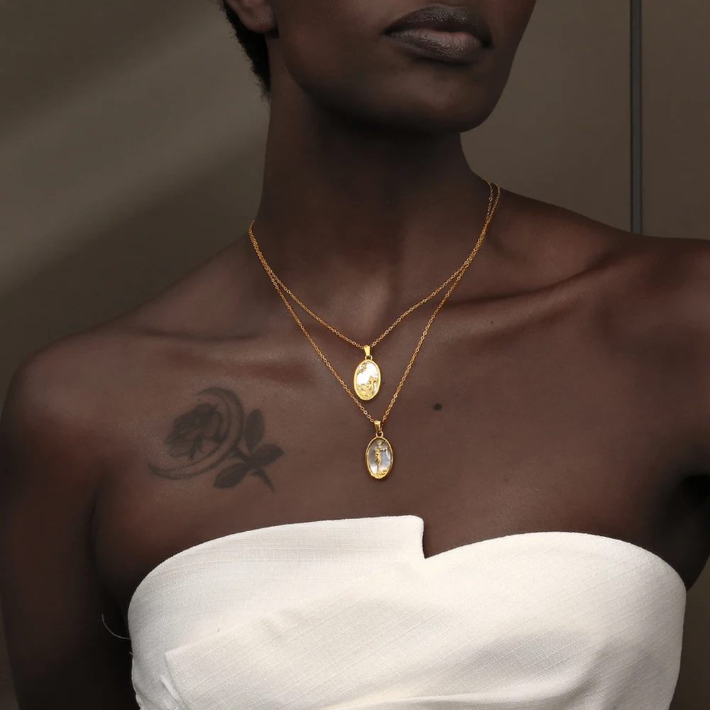 Женское Ожерелье из нержавеющей стали с фианитом 18 К