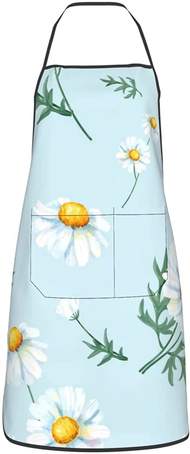 

Фартук с принтом маргариток, кухонные фартуки, водонепроницаемый нагрудник с 2 карманами, Кухонный Фартук унисекс