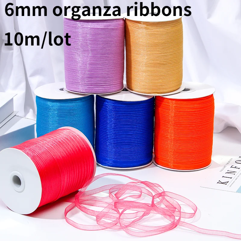 1/4 дюйма (6 мм) белый бежевый розовая лента органза Оптовая Подарочная упаковка