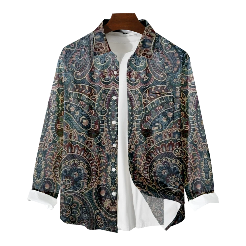 

Long-sleeved shirt men's retro ethnic pattern printing casual personality trend elegant noble coat