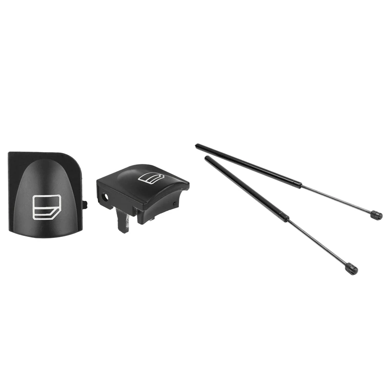 

2 Pcs Front Engine Hood Support Rod & 2 Pcs Window Switch Button Covers Caps