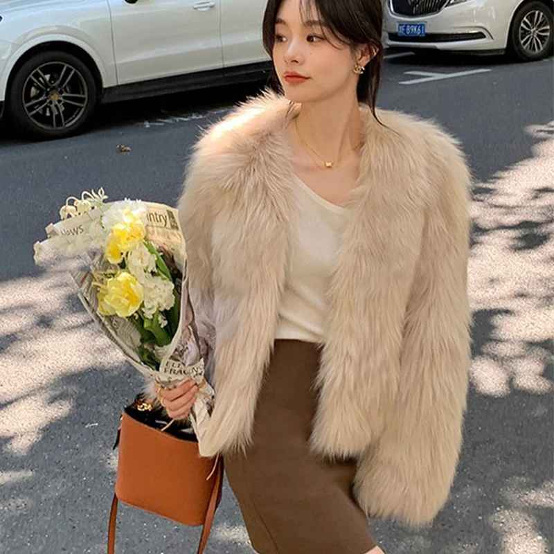 Women's Thicken Warm Fur Coat Loose Harajuku Long Sleeve Faux Fox Fur Women Outerwear Casual Winter Faux Fur Jacket 2022 New
