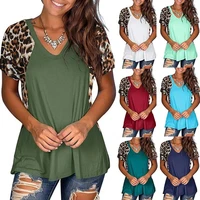 summer womens t shirt v neck leopard printing top ladies short sleeve tees pullover tunics clothes female sports casual wear