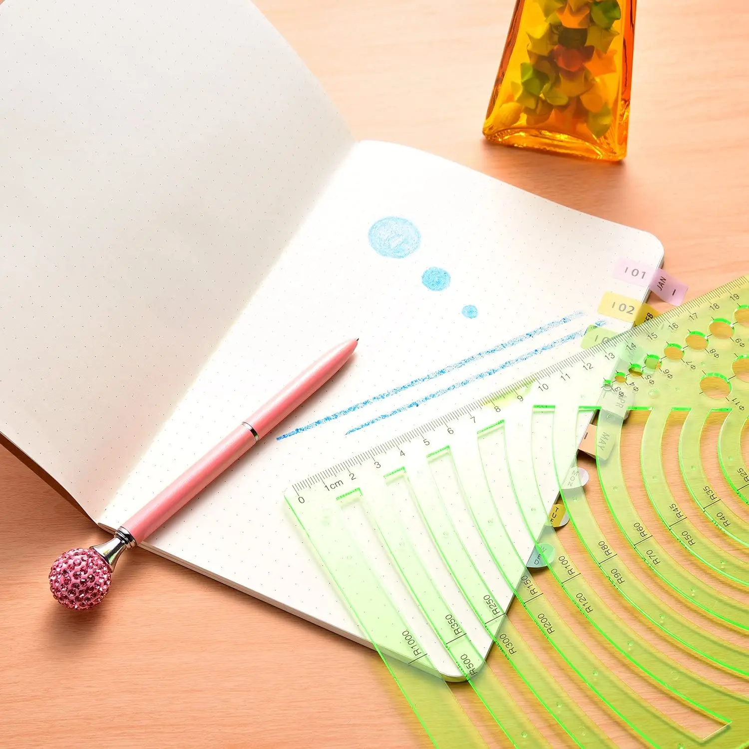 4 Pieces Template Plastic Rulers Circle Oval Radius Drawing Templates for Office and School Supplies Clean Green |