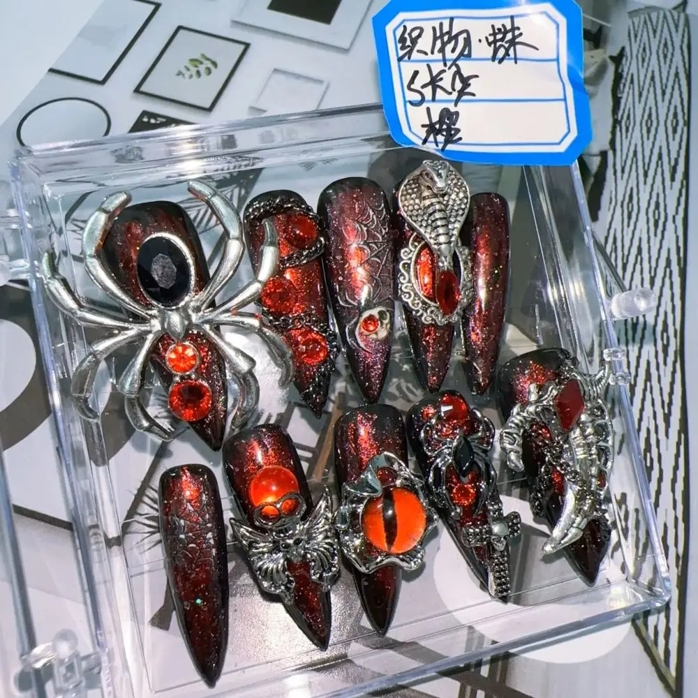 10 шт. высокое качество ручной работы пресс на ногтях ткань Araignée Europe America Exagération Noir