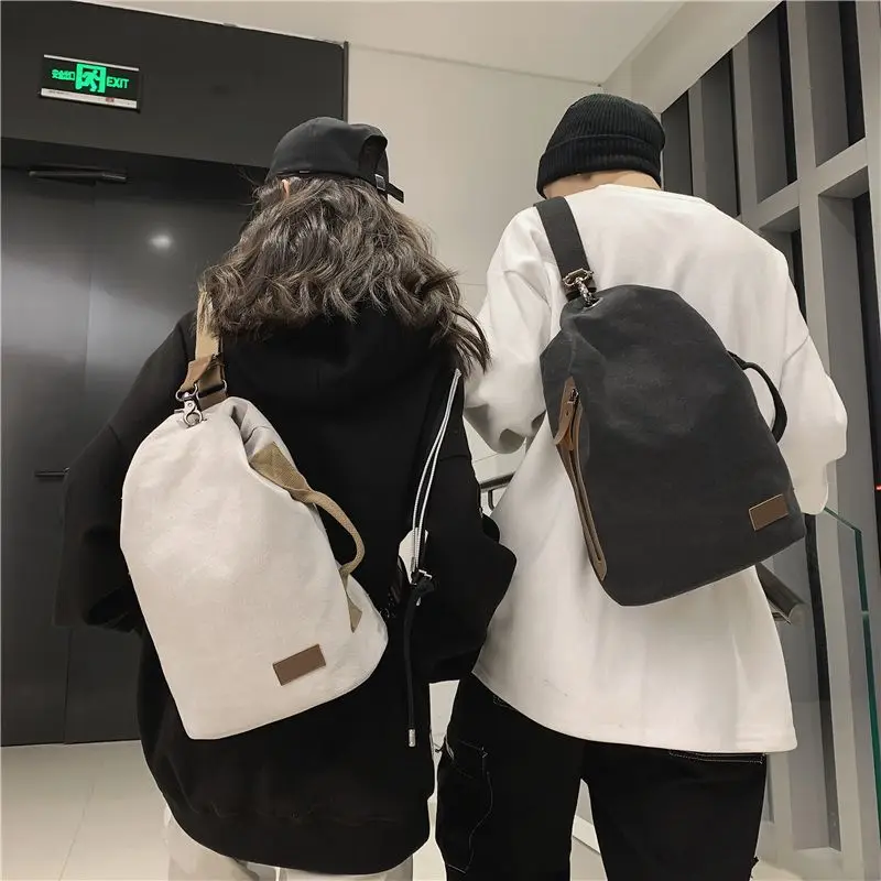 Canvas Chest Bag Men Wemen Vintage Large Capacity Casual Travel Backpack Leisure Rucksack Crossbody Satchel Shoulder Bucket Bag