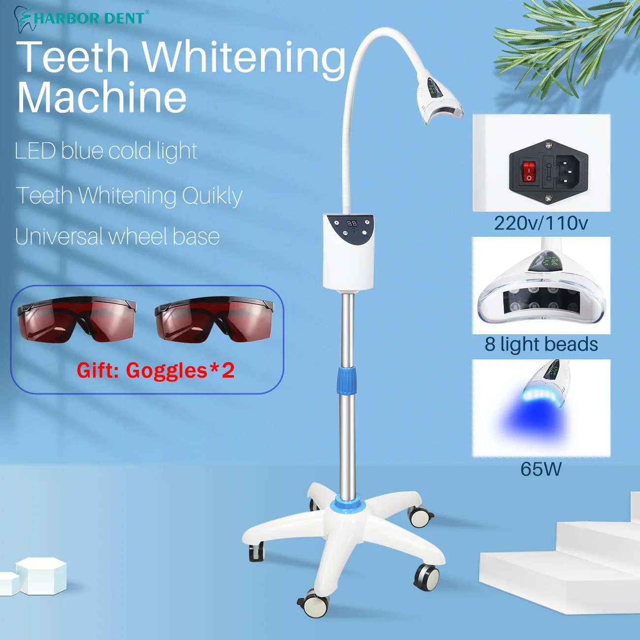 65 Вт стоматологическая лампа для отбеливания зубов 2000 МВт/см 8 светодиодный синий