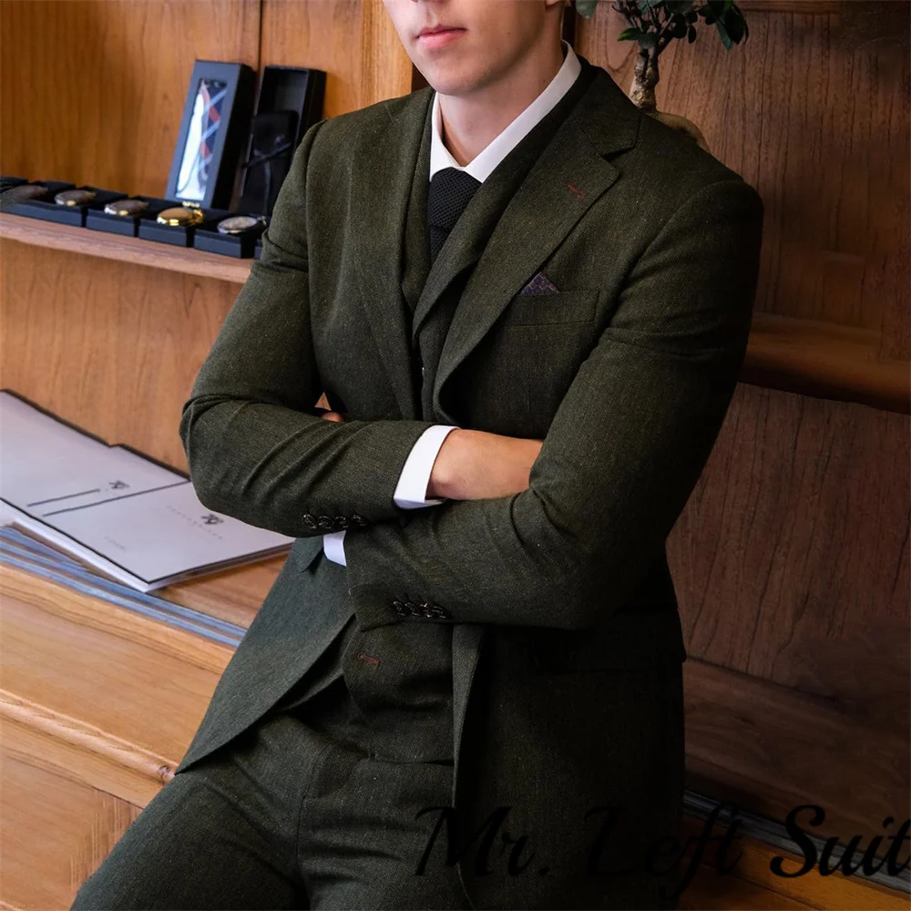 GPBD Мужской костюм 3 предмета зеленый шерстяной твид