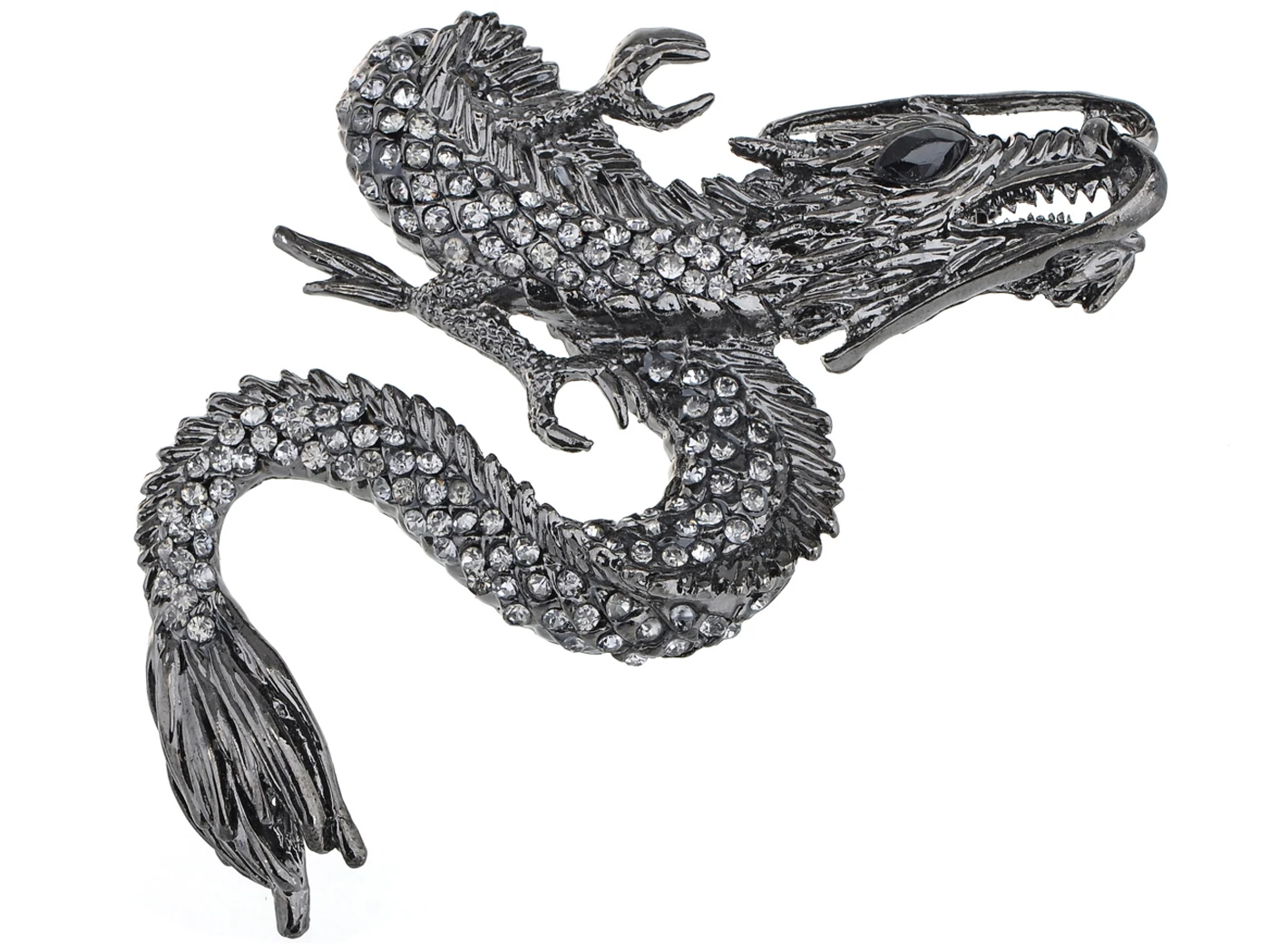 

Large Gunmetal Tone Grey Crystal Rhinestone Dragon Fashion Jewelry Brooch Pin