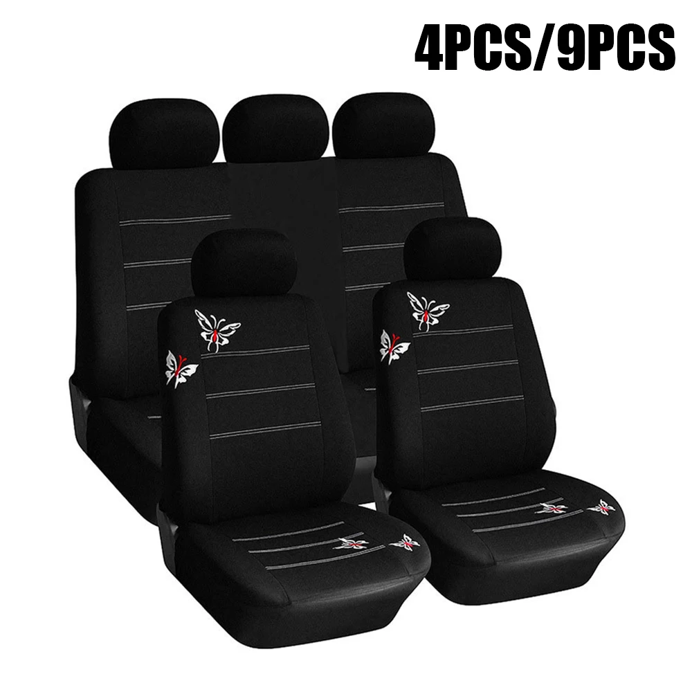 

Front Rear Car Seat Covers Set Car Covers Mat Protect Butterfly Embroidery 4/9Pcs Set Car Seat Protector Cushion