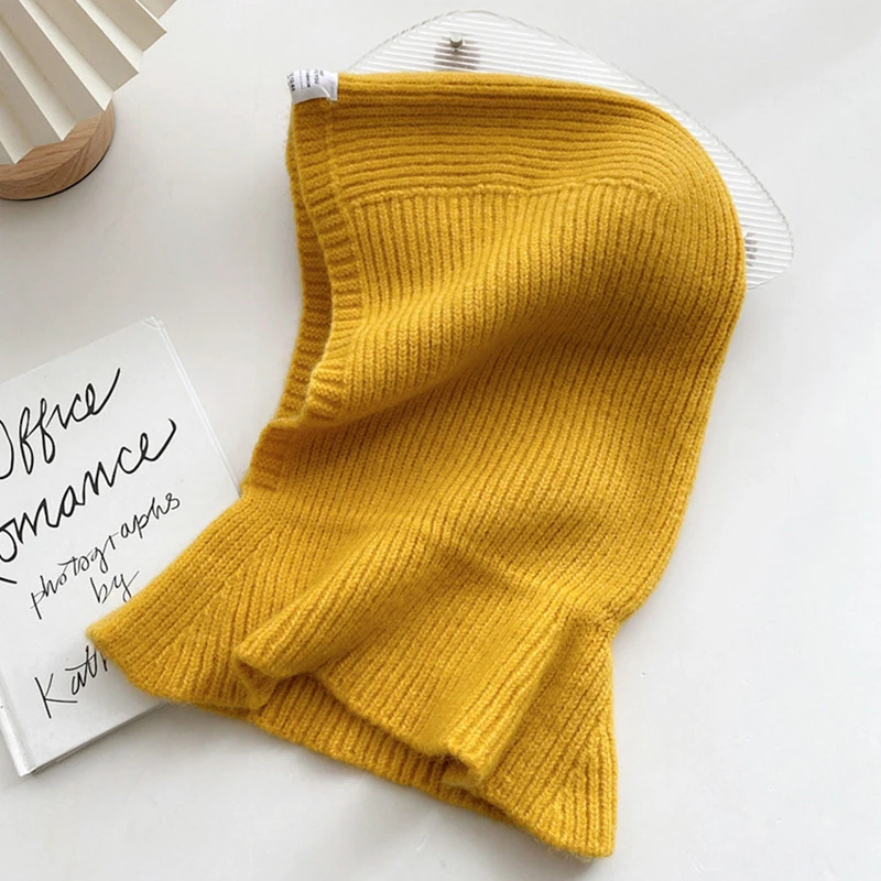 Fashion Women Two-purpose Hijab Cap Scarf Winter Warm Knitted Neckerchief Soft Thick Outdoor Hood Scarf Solid Female Shawl Wraps