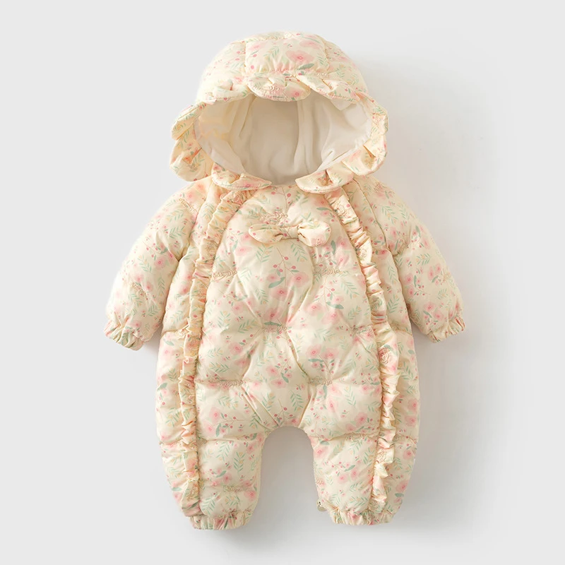 

Winter Baby Girl Thick Clothing Toddler Baby Girl Romper Long Sleeve Thicken Warm Outwear Infant Baby Girls Flower Jumpsuit