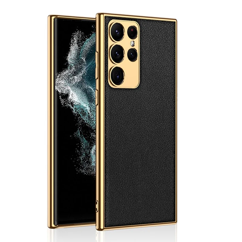 

Luxury Leather Shell For Samsung Galaxy S23 Plus Ultra 5G Case Fashion Ultra-thin Plating Soft Edge Shockproof Cover Bag Coque