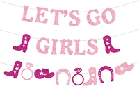 joymemo pink western cowgirl let%e2%80%99s go girls banner garland glitter bachelorette party birthday bridal shower party decorations