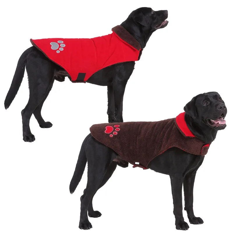 

Двусторонняя куртка для собак, плотная теплая флисовая куртка для собак, зимняя одежда для домашних питомцев с регулируемой грудью для мале...