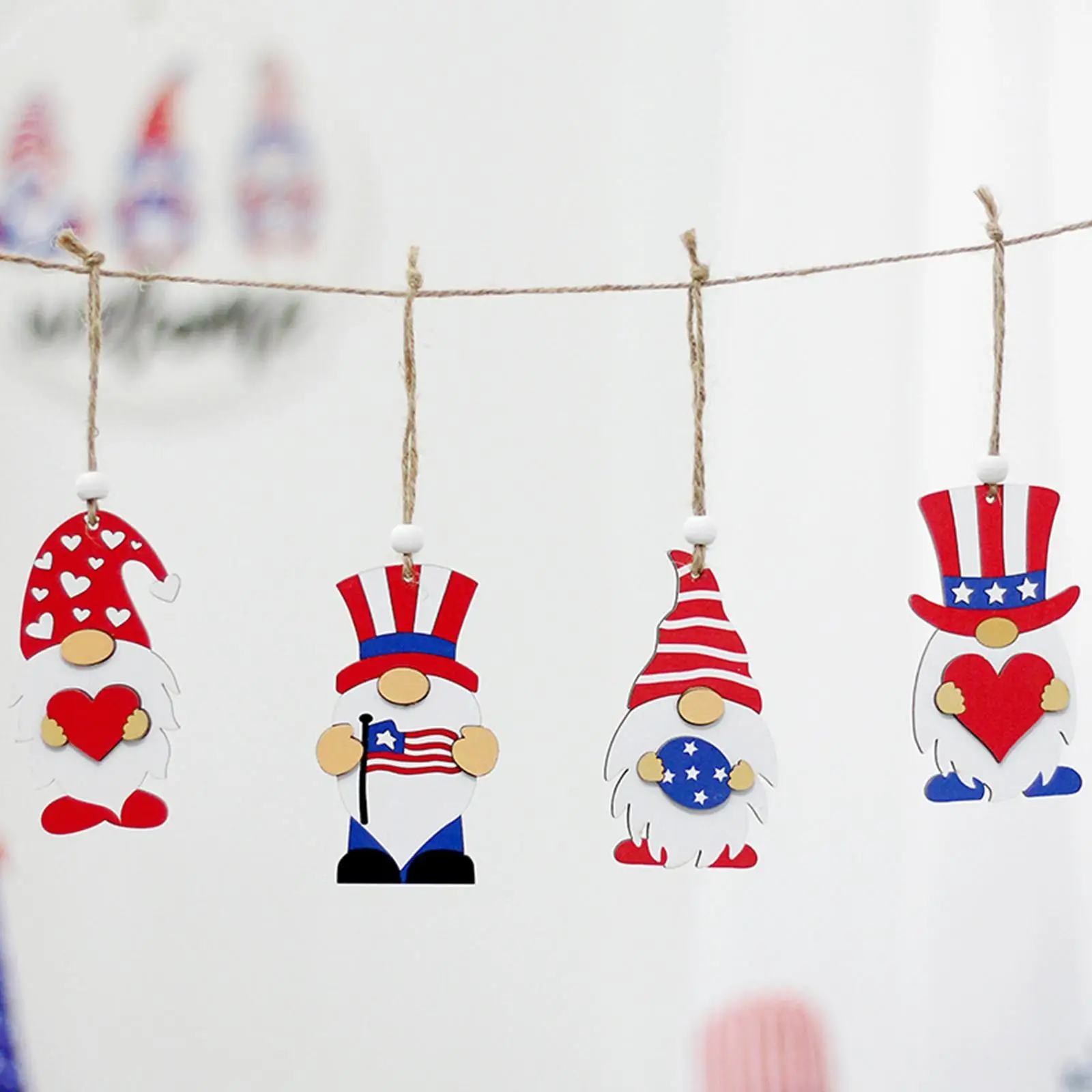 

4pcs American Independence Day Wooden Hanging Pendant Cute Faceless Dwarf Gnome Decorations Doll Ornament
