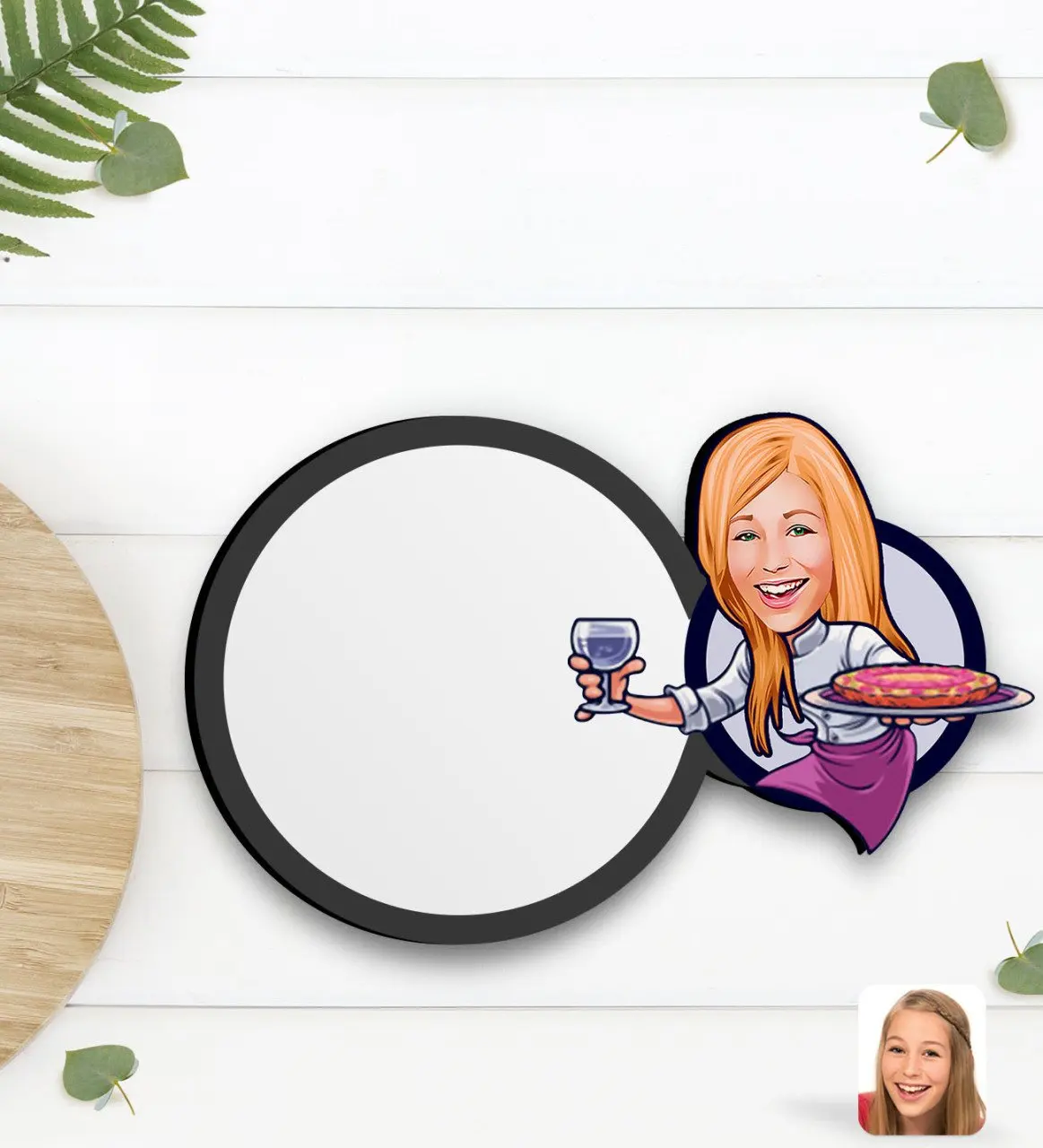 

Персонализированная Женская карикатура на деревянную чашку для официанта