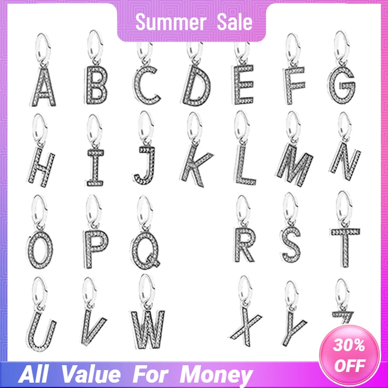 

Capital Letters Trinkets Necklaces Pendants Charms For Women 925 Sterling Silver Original Fine Jewelry Clear Cubic Zircon Stones