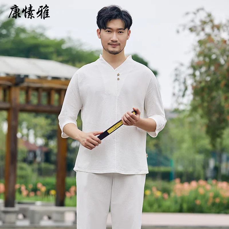 

Men Kungfu Tai Chi Martial Arts Uniforms Cotton Linen Chinese Traditional Shirt+pant Outfit Casual Wushu Meditation Workout Set