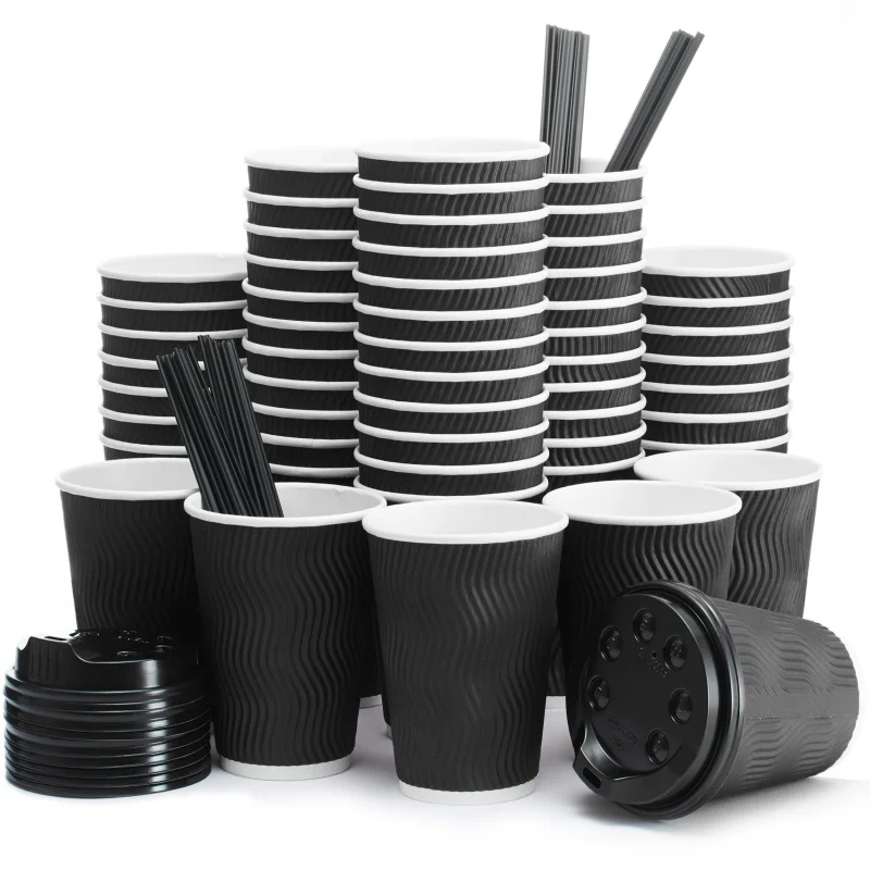 8/12/16/22 Oz Coffee Cups With Lids Ripple, Ripple Wall Paper Coffee Cups, Disposable Ripple Wall Coffee Paper Cup With Lid