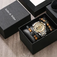 men mechanical wristwatches luxury 3pcs bracelet set stainless steel manual winding mechanical watch gift for men reloj mecanico