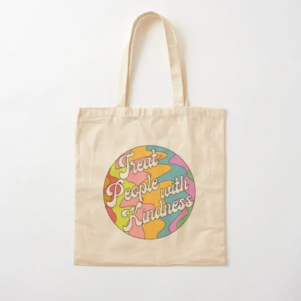 

Groovy Treat Em With Kindness Design Co Canvas Bag Tote Printed Shopper Handbag Women Grocery Casual Unisex Shoulder Bag