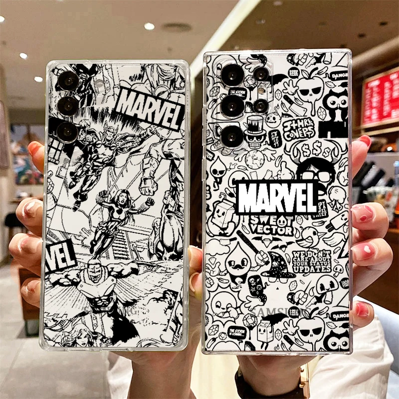 

Avengers Marvel Logo Comics Phone Case For Samsung Galaxy S22 S21 S20 FE Ultra Pro Lite S10 S10E S9 S8 Plus 5G Transparent Cover