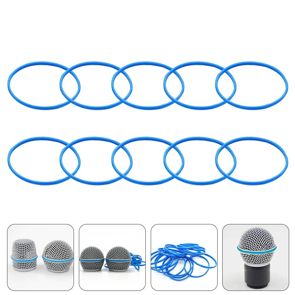 

10 Pcs Microphone Mesh Rubber Ring Protection Rings Handheld Protectors Blue Wired Grille