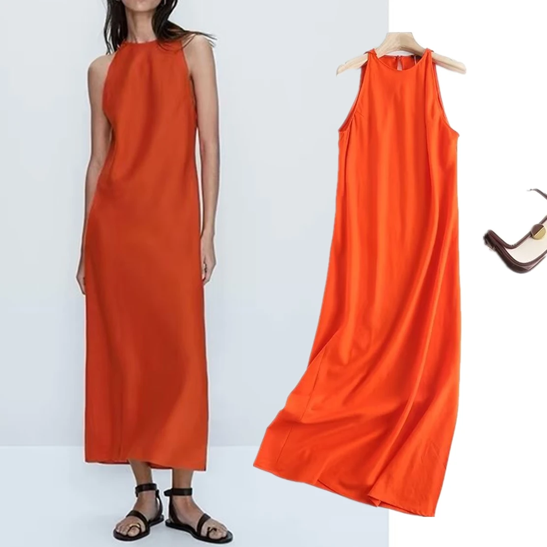 

Elmsk Indie Folk Vintage Linen Maxi Dress Fashion Solid Strap Halter Party Dress Women