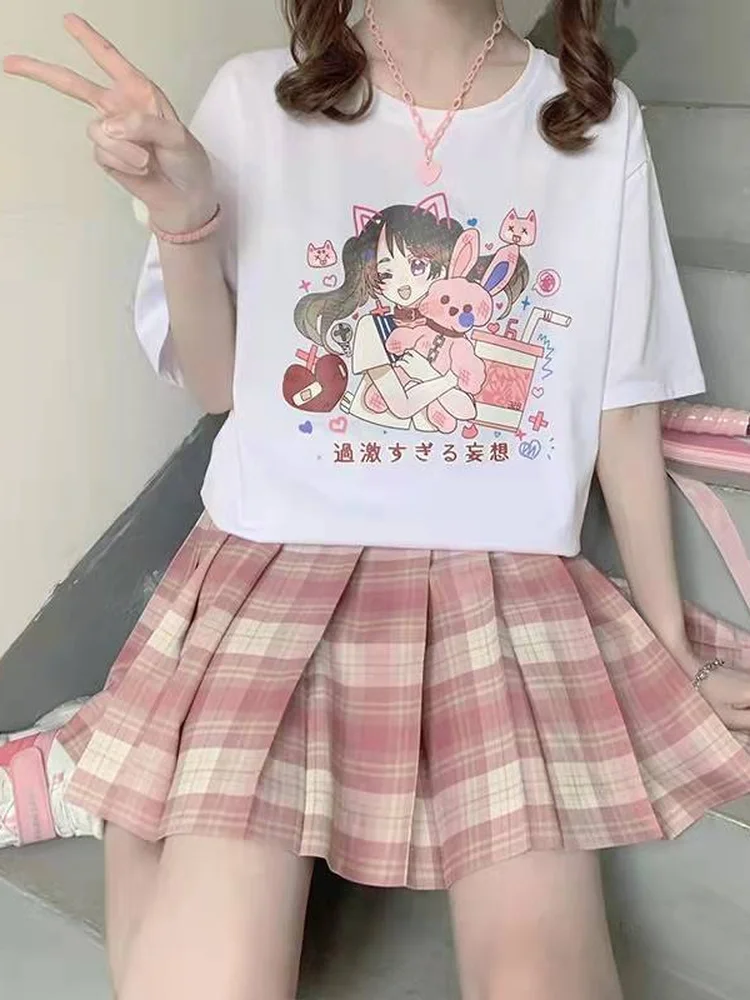 Deeptown Kawaii Anime Graphic T-shirt Sweet Girl Tshirt Cute Cartoon Print Short Sleeve Summer Top Women Harajuku Aesthetic Tee