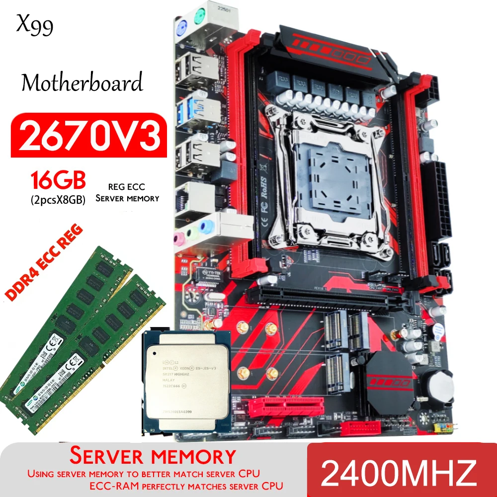 

2023 X99 D4 DDR4 Motherboard Set with Xeon E5 2670 V3 LGA2011-3 CPU 2pcs X 8GB = 16GB 3200MHz DDR4 Server RAM Memory