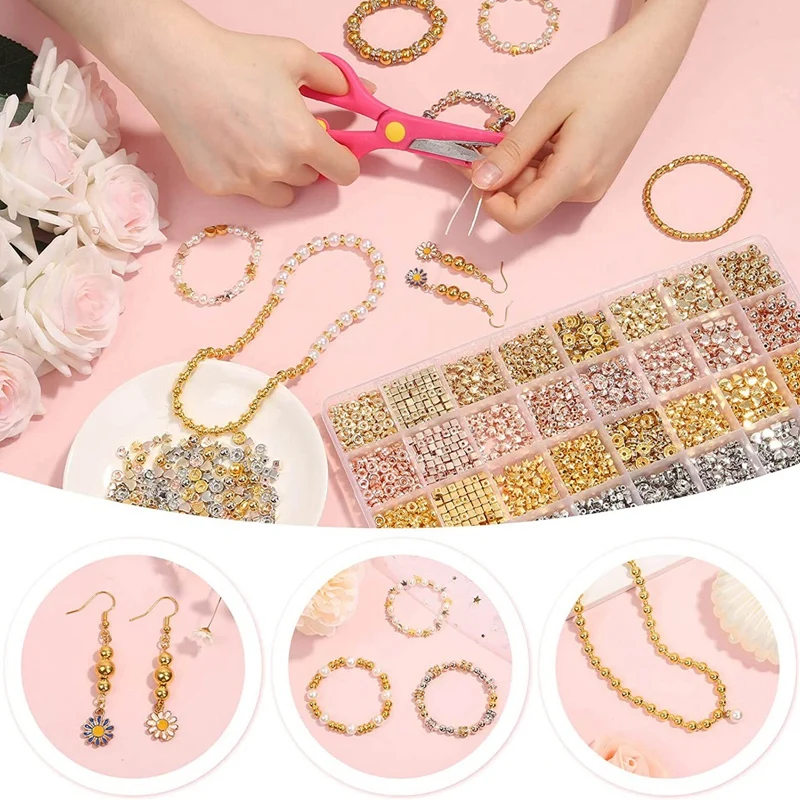 2240 Pcs Spacer Beads For Jewelry Making In 8 Styles, For Bracelets Making, Round Beads Beads Crafts