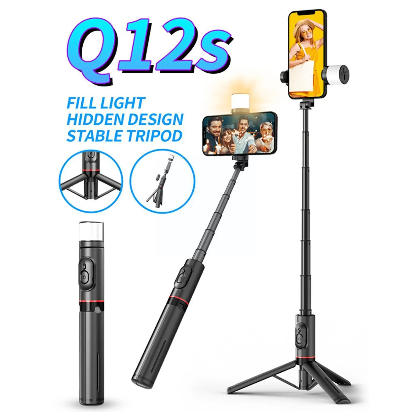 

Portable Wireless Bluetooth Phone Telescopic Selfie Stick Tripod With 360° Rotatable Fill Light For Ios Android Phone Z1w9