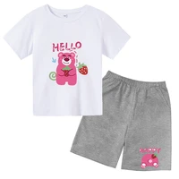 breathable clothing for boys and girls mom kids summer new t shirts cute cartoon bear strawberry pattern short sleeves