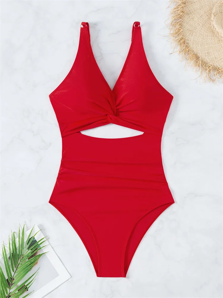 Цельный купальник новинка 2024 женский с вырезами сексуальный однотонный Монокини