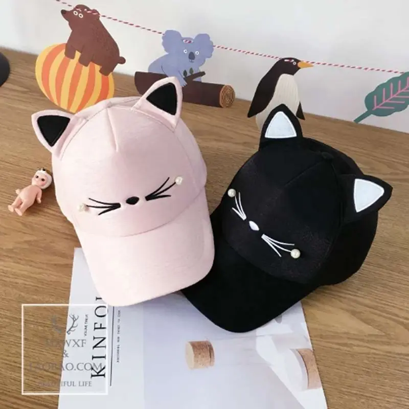 

1PC Spring Fashion Brand Street Adjustable Lovely Embroidery Hat Cat Ears Snapback Cap Boy Girl Pearl Baseball Cap