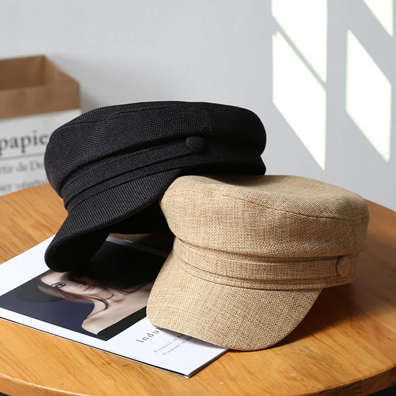 

Fashion Women's Hat Flat Cap Military Cap Spring Autumn Linen Solid Color Young Student Octagonal Hats Black Ladies Beret Caps